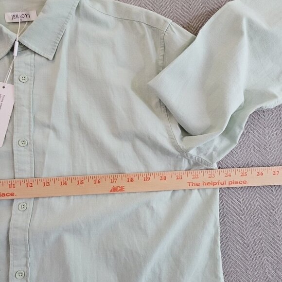 Jekaoyi Shirt Men's XL Long Sleeve Pistachio Linen Blend Button Down Solid Plain - Picture 11 of 16